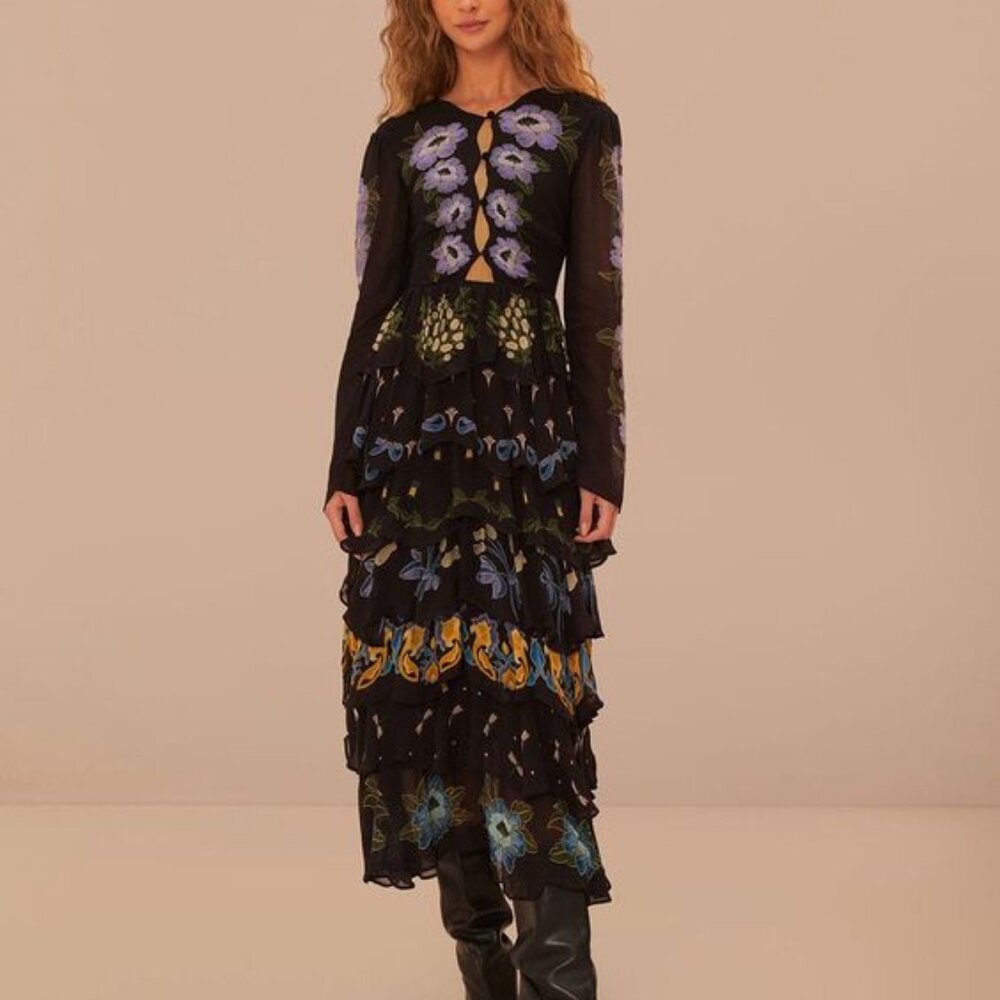 Sold out online! Farm Rio Winter Garden Ruffle Maxi Dress